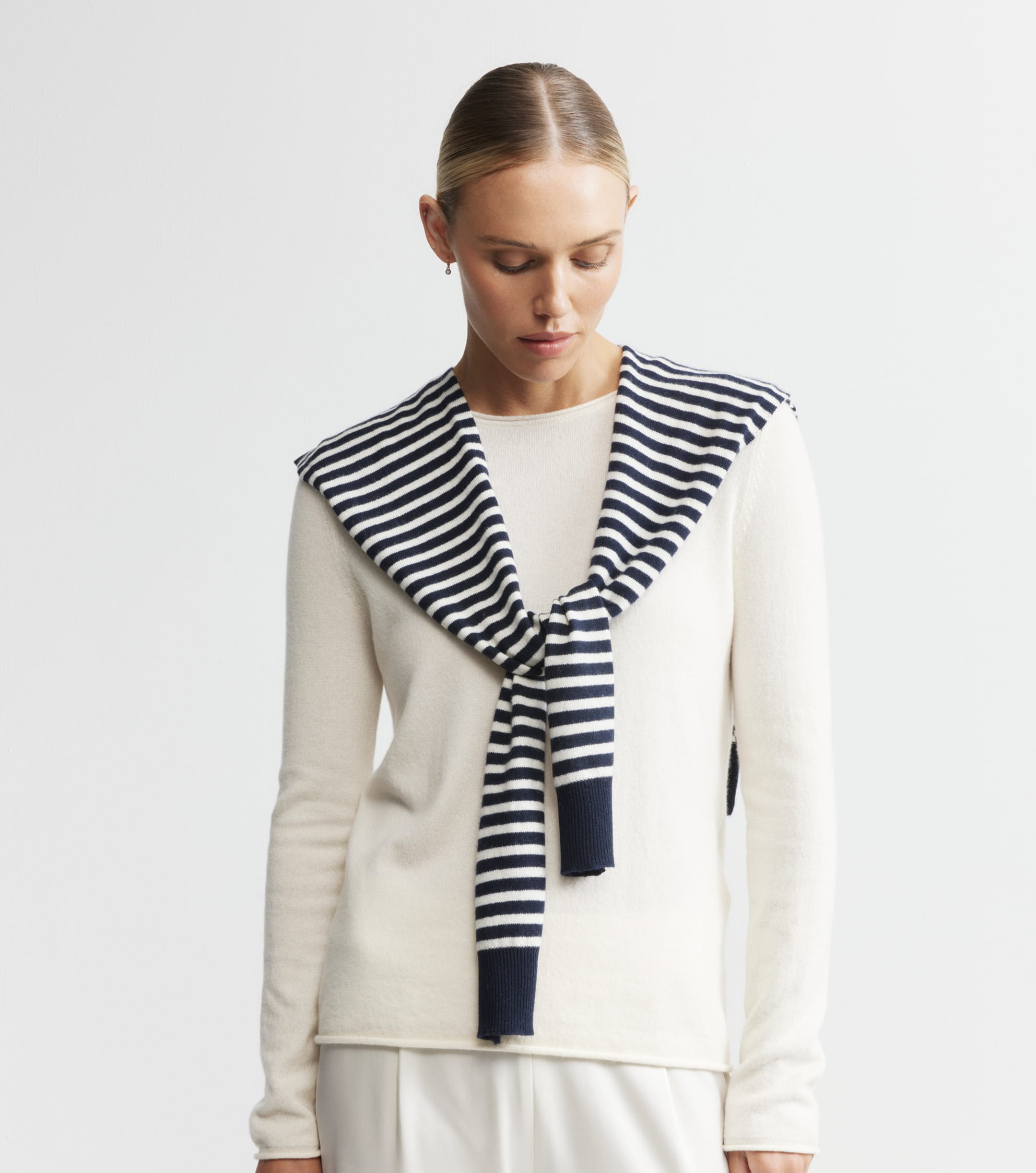 Cashmere Stripe Sweater Scarf - Navy/Cream
