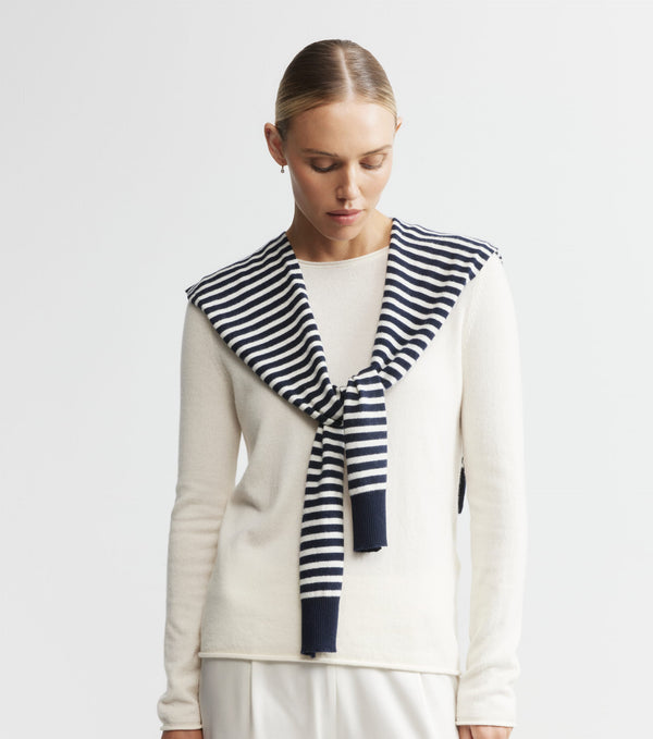 Cashmere Stripe Sweater Scarf - Navy/Cream