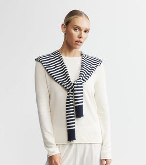 Cashmere Stripe Sweater Scarf - Navy/Cream