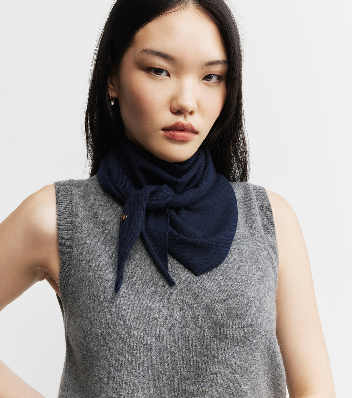 Cashmere Triangle Scarf - Navy