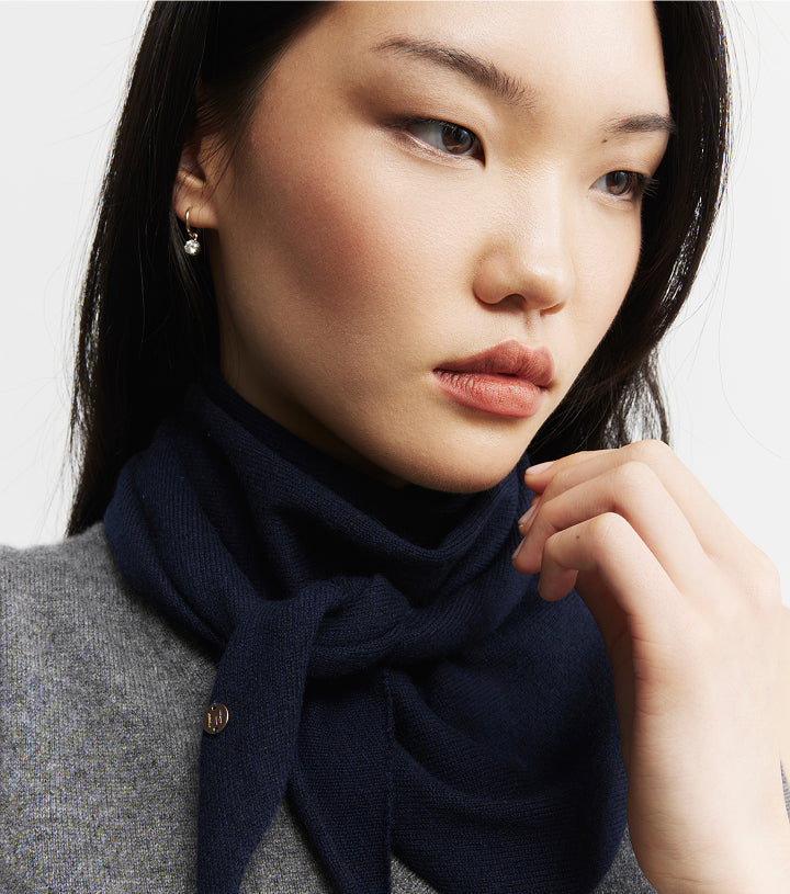 Cashmere Triangle Scarf - Navy