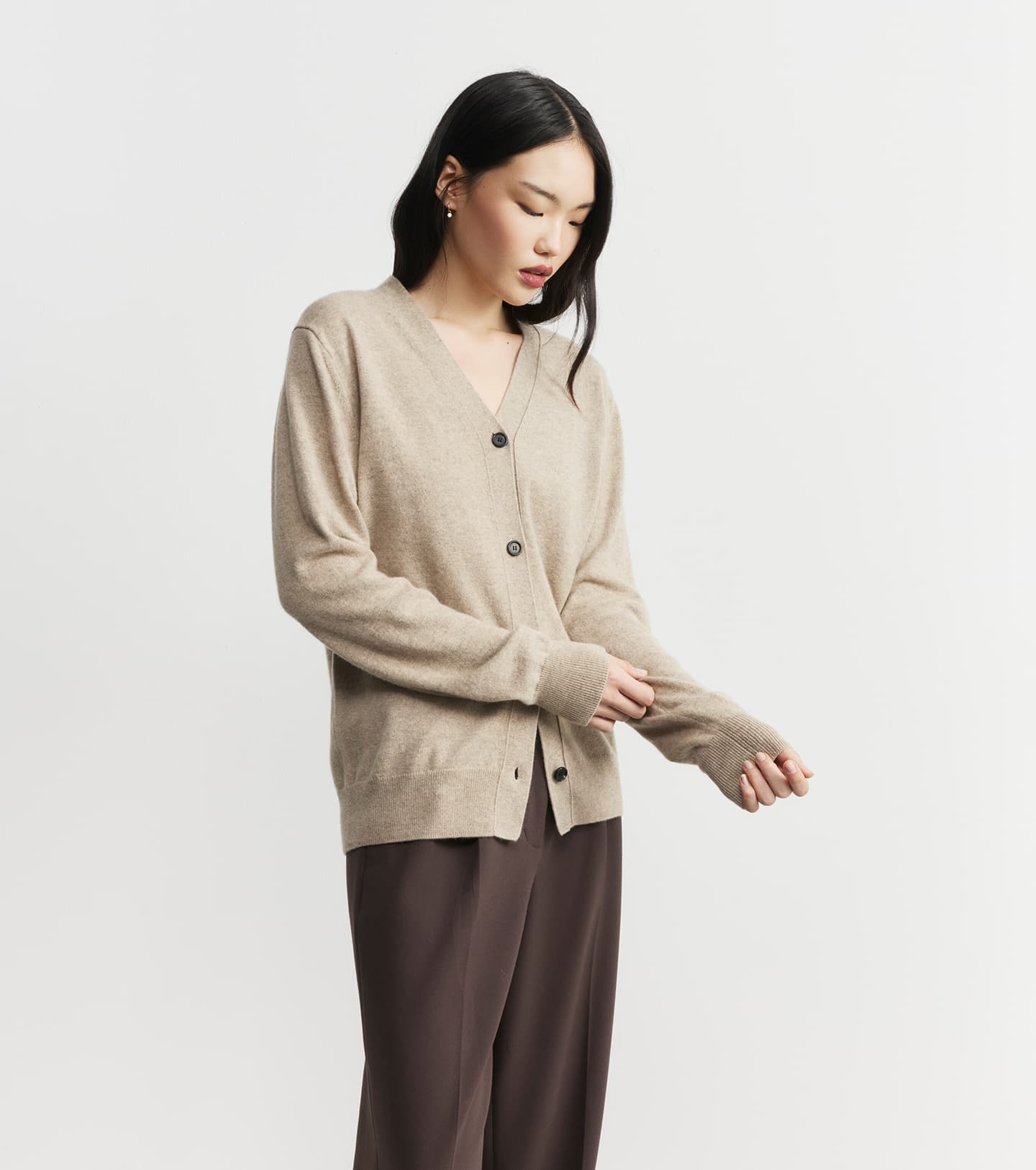 Essential Cashmere V Cardigan - Birch