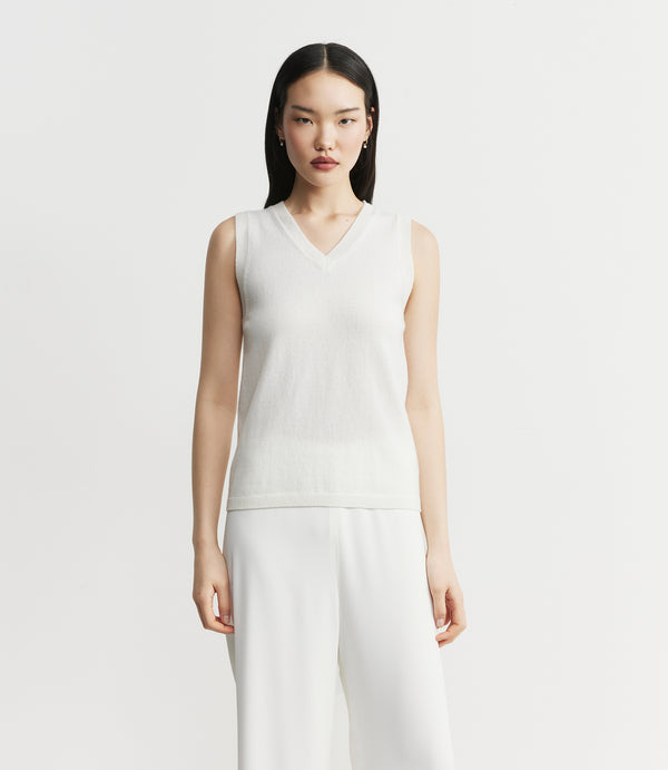 Cashmere V Tank - White