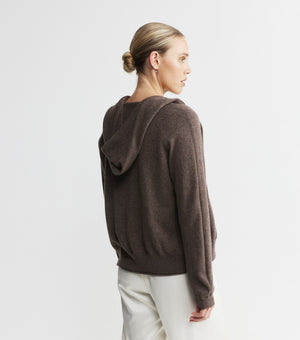 Essential Cashmere Zip Hoodie - Brown Melange