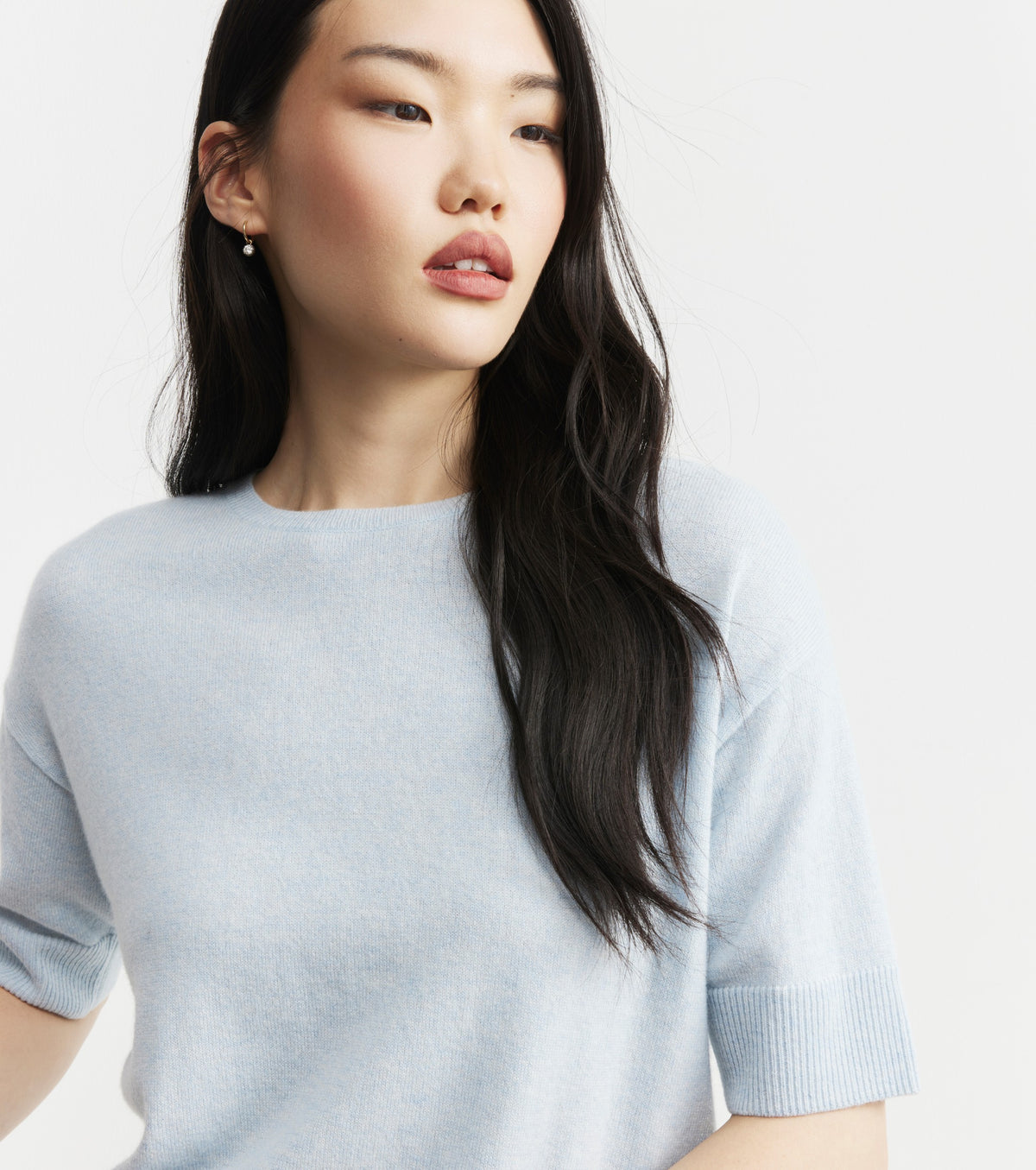 Essential Cashmere Crew Tee - Sky Melange