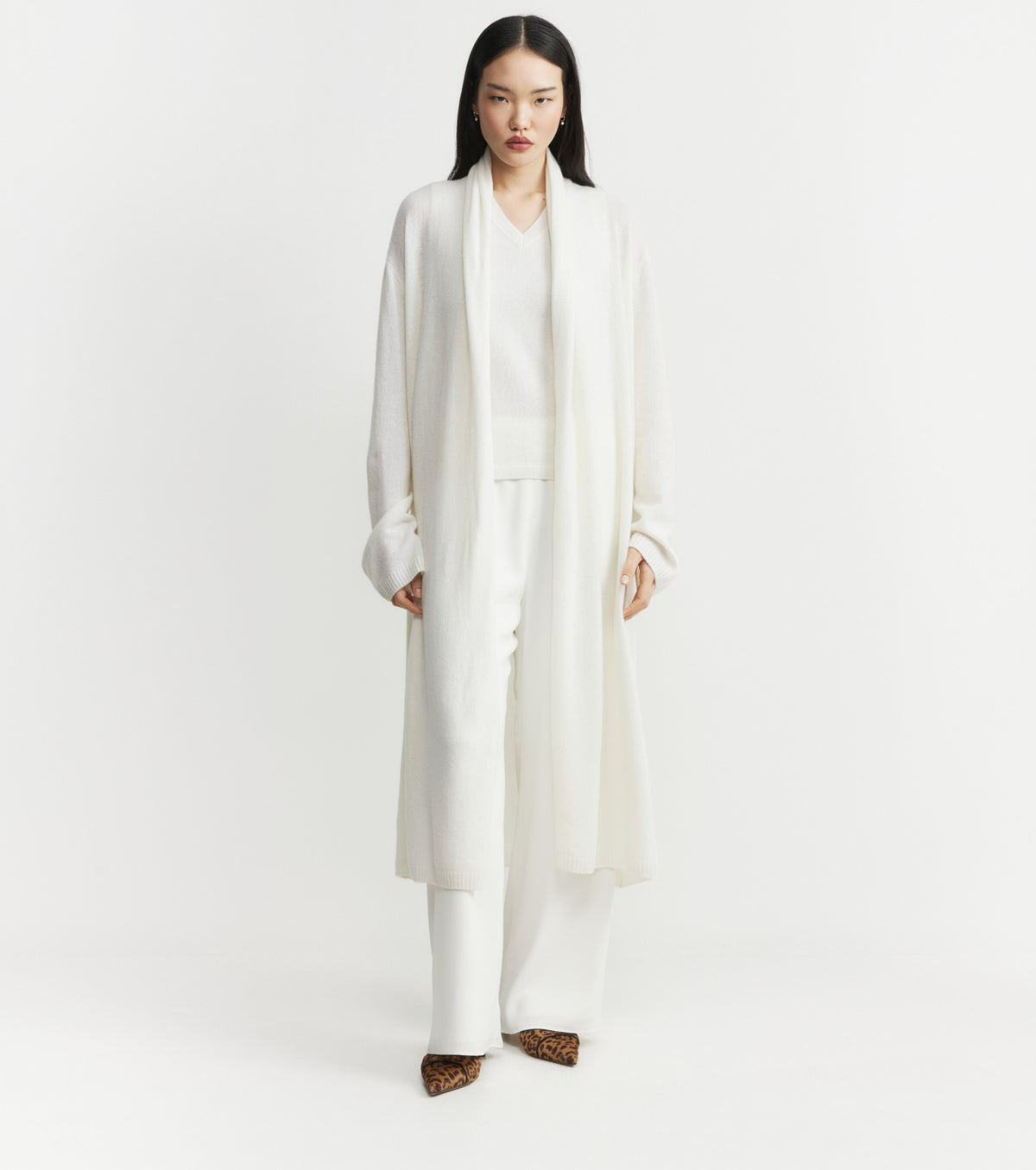 Featherweight Cashmere Longline Cardigan - White
