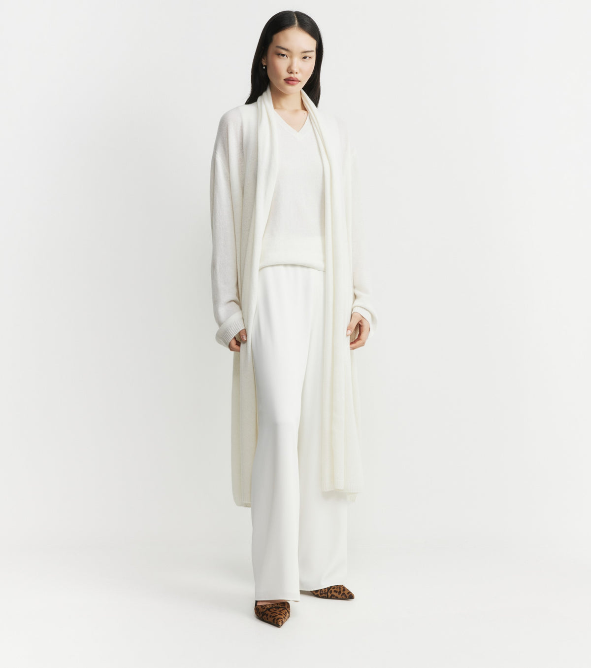 Featherweight Cashmere Longline Cardigan - White