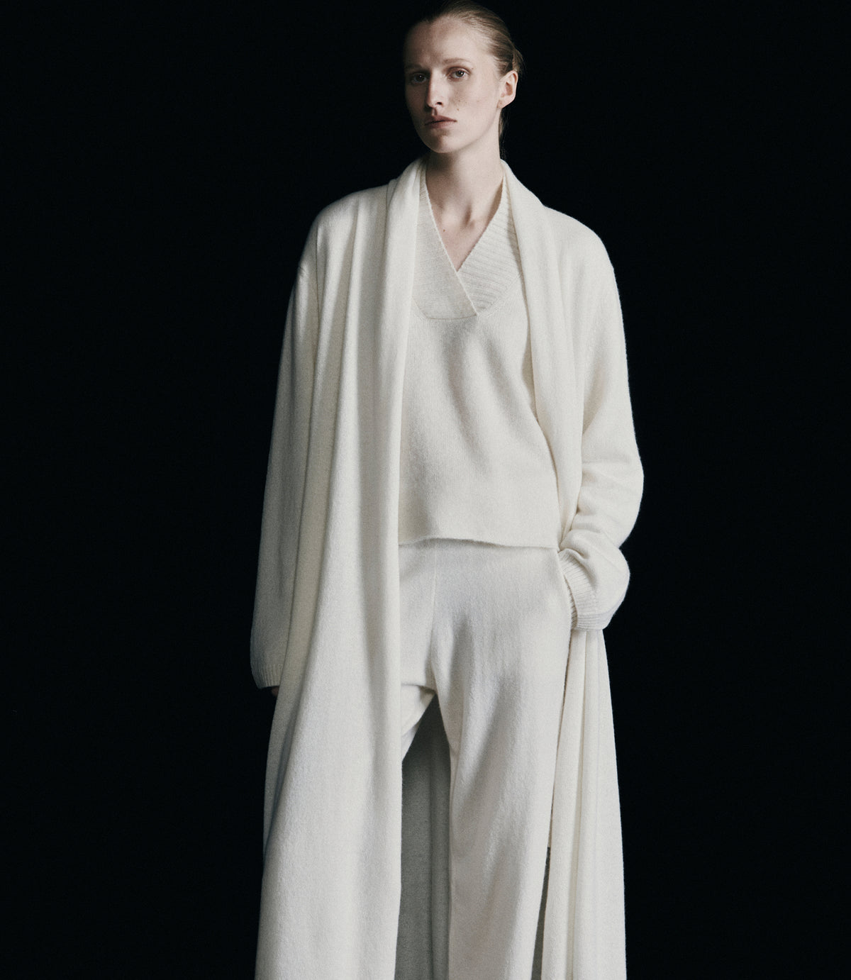 Featherweight Cashmere Longline Cardigan - White