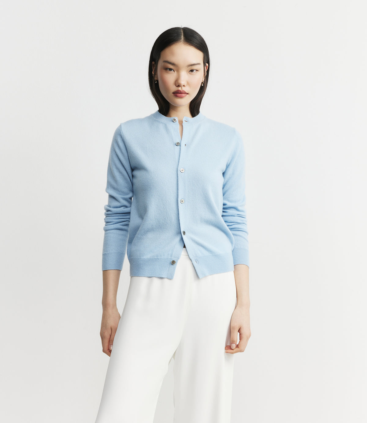 Essential Cashmere Crew Cardigan - Pale Blue