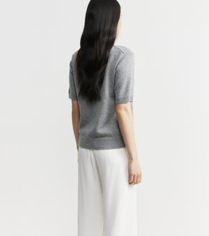 Cashmere Short Sleeve Cardigan - Dark Grey Melange