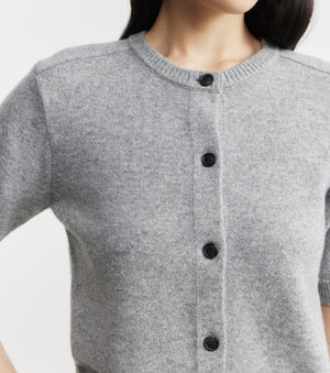 Cashmere Short Sleeve Cardigan - Dark Grey Melange