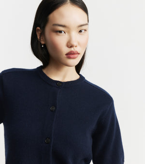 Cashmere Short Sleeve Cardigan - Navy